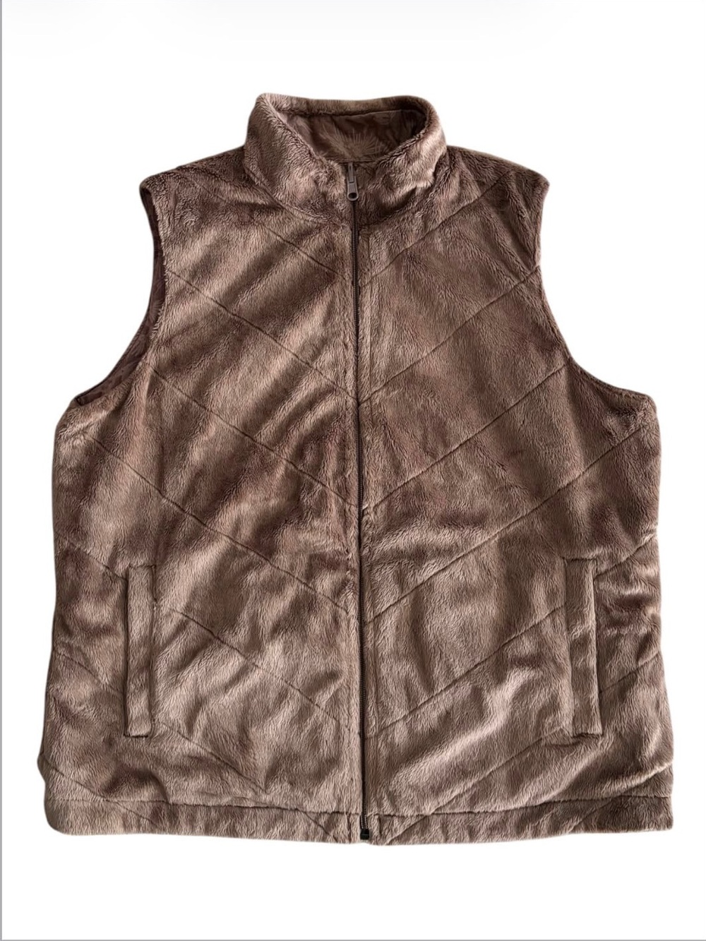 Columbia Womens Reversible Vest Faux Fur Floral Corduroy Full Zip Brown Mauve